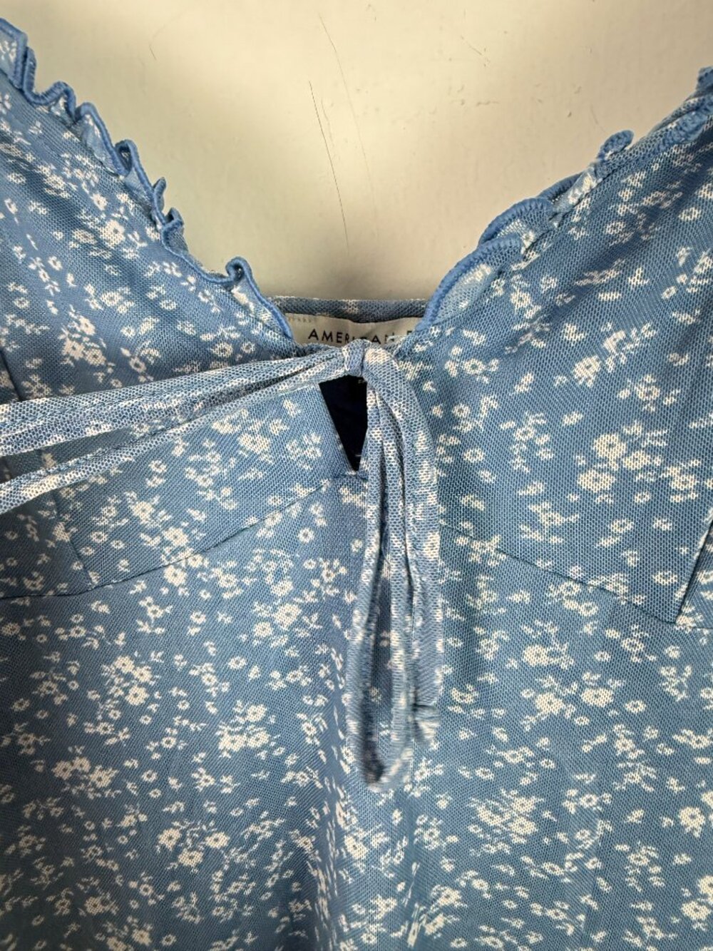 American Eagle Babydoll Mini Mesh Ditsy Floral Dress Blue Size Medium M EUC - Picture 5 of 10